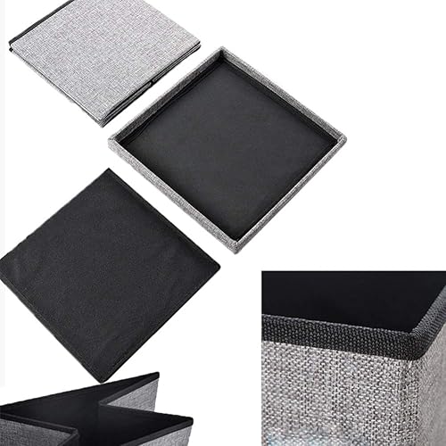 Miniatura 11 de ZLY Taburete plegable otomano de almacenamiento de tela de poliéster lino reposapiés asiento colección desorden 14 x 8 pulgadas Beige,Gris-oscuro