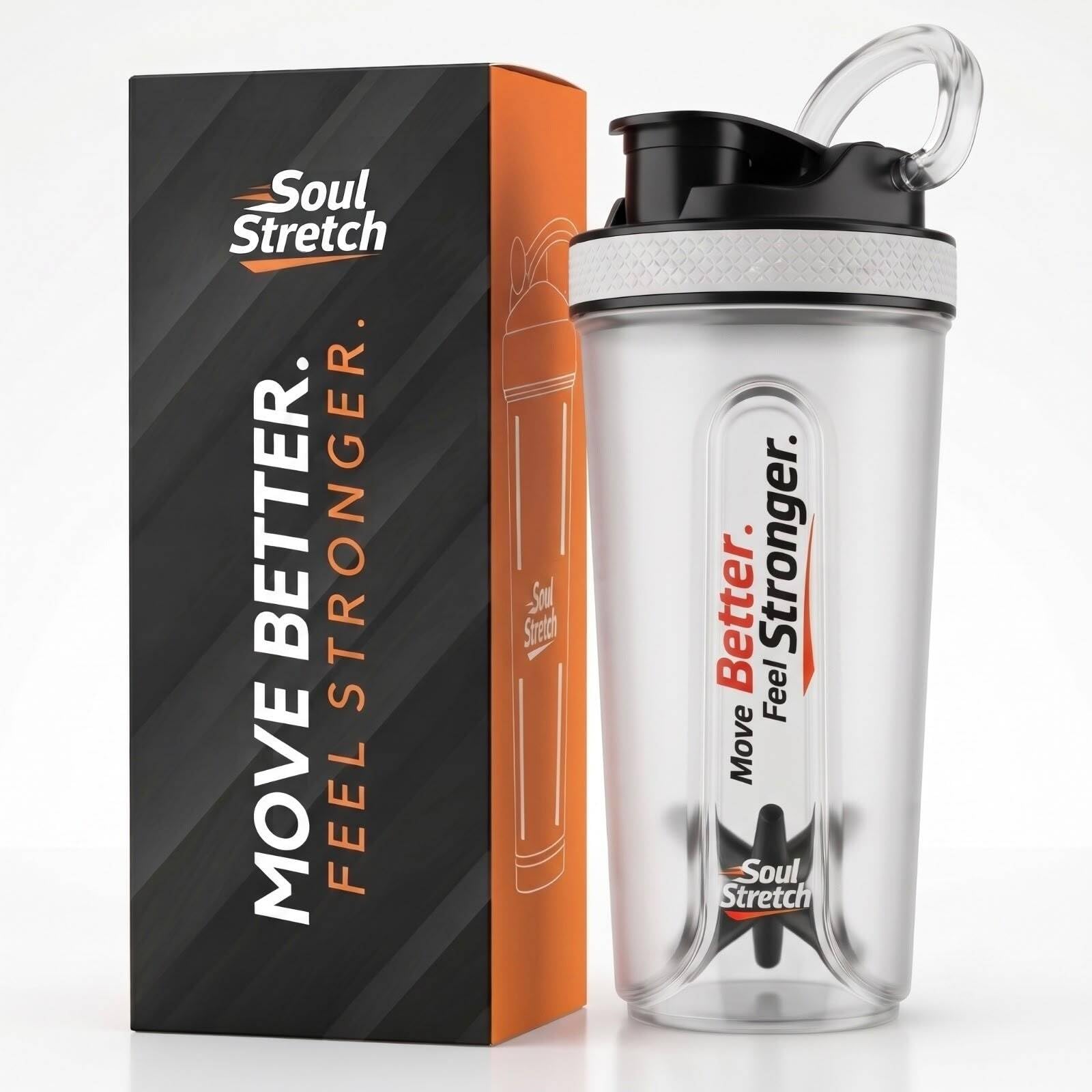 Soul Stretch Frosted Protein Shaker Bottle | BPA-Free | Gym Shaker | Leak-Resistant Flip Cap | Wide Mouth | Portable Sports Shaker for Protein| Pre & Post Workout Drinks | 600 ml (White)-image-33