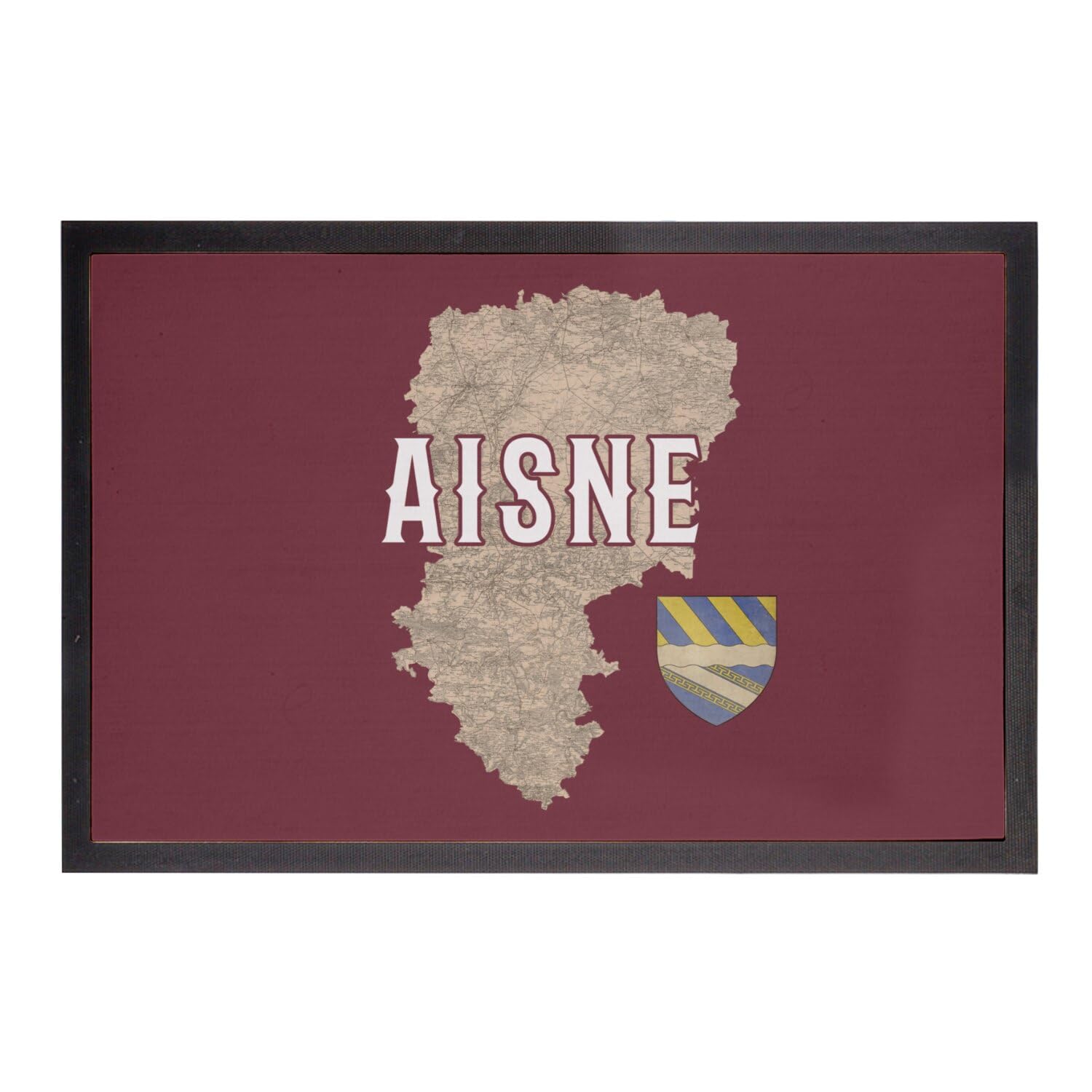 Paillasson Aisne 02 déco carte ancienne de Laon rouge 60x40 cm Hauts-de-France