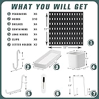Vista 4 de Kit de Combinación de Tablero Perforado, Conjunto de Almacenamiento Montado en Pared con 8 Tableros Perforados y 32 Accesorios Colgantes, Negro