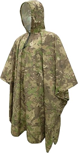 LOOGU Poncho de lluvia impermeable con capucha, abrigo de lluvia multiusos de camuflaje para caza, camping, senderismo