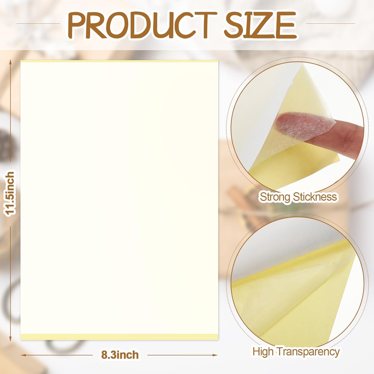 Yeaqee 100 Pcs A4 Size Double Sided Adhesive Sheets Tape for Crafts Clear Decorative Craft Tape with White/Yellow Liner for DIY Home, 8.3x11.5 Inch