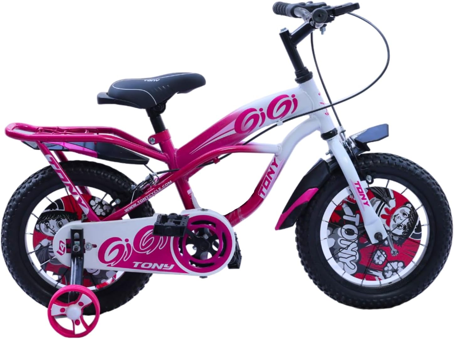 TONY Cycle Bicycles Sports Gigi 14T BMX Single Speed Bicycle for Kids 2 to 5 Years | Double Back Seat with Training Wheels & Water Sipper | Boys & Girls Bike for Safe and Fun Riding (Pink)