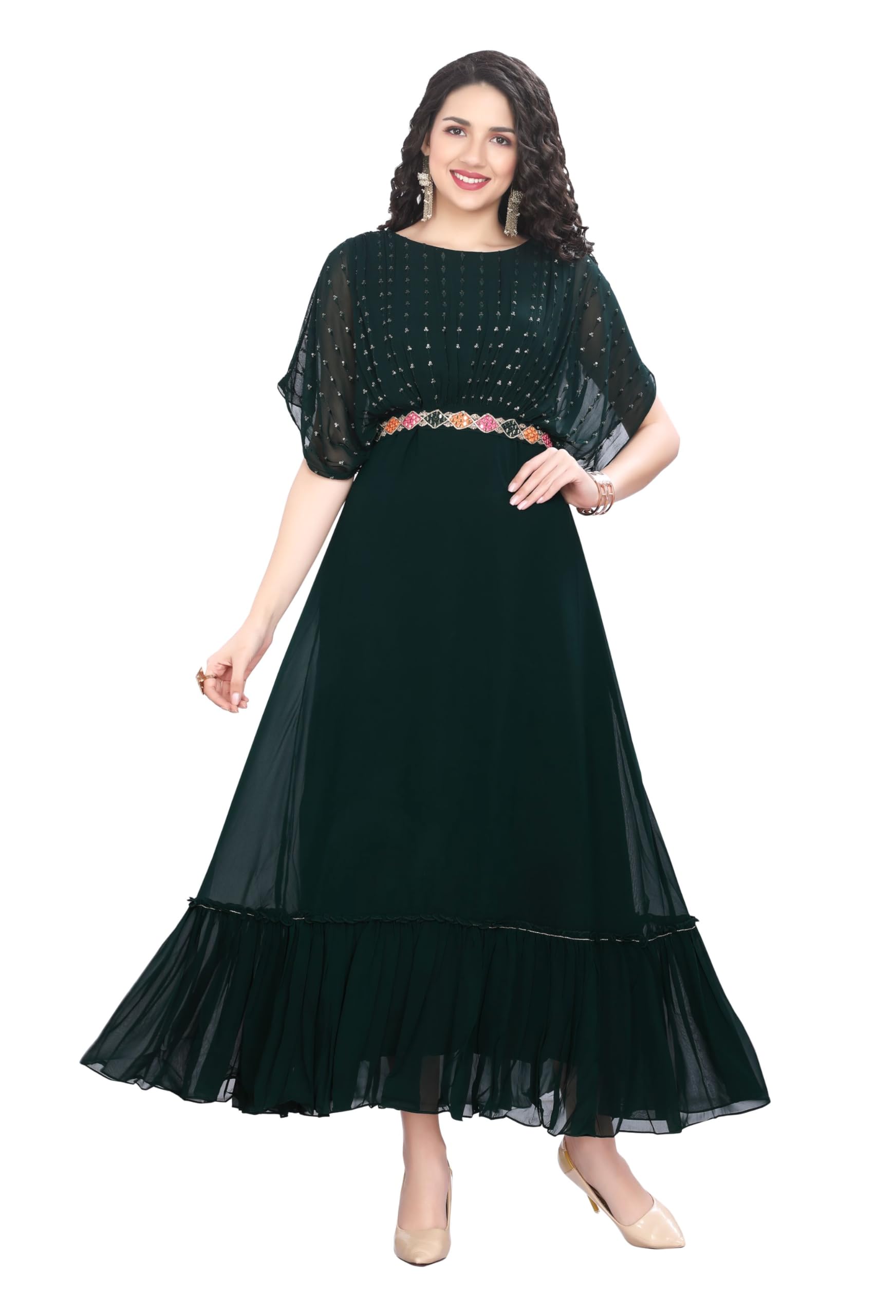 Designer Georgette Kurti with Embroidered Poncho Yoke-image-18