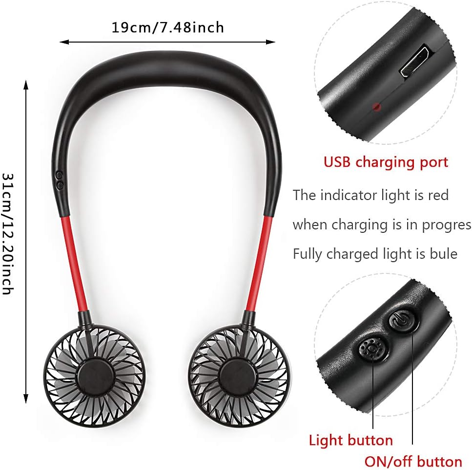 Hands Free Neck Fan,Mini USB Personal Fan Rechargeable,Headphone Design Pocket Fan with 3 Speeds Adjustable and LED Light for Travel Outdoor Office Home Sports : Home & Kitchen