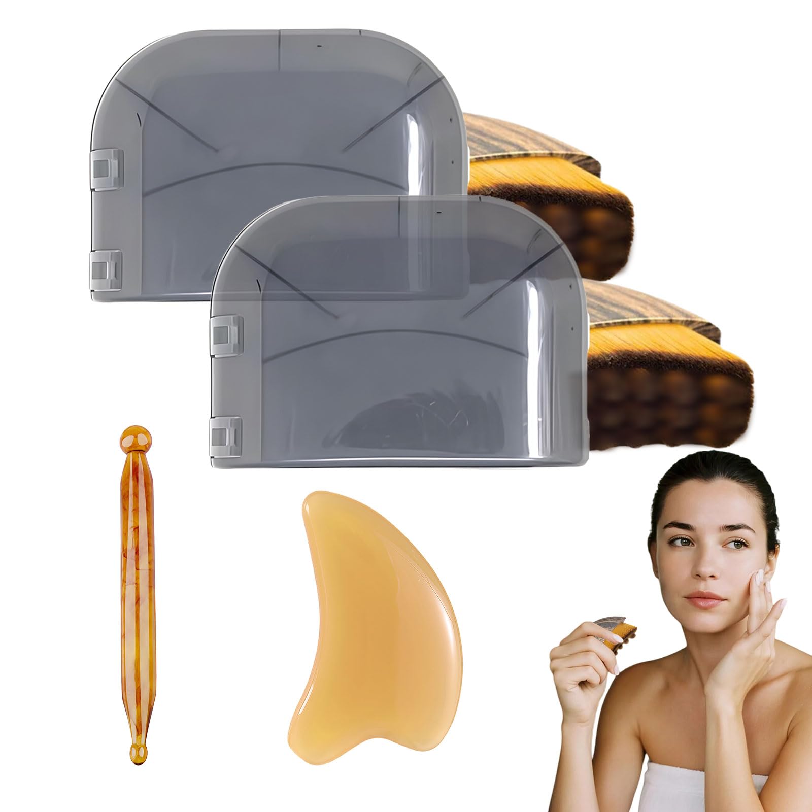Set da 4 pcs Spazzola viso per il Contorno linfatico,Spazzola viso a Secco,Massaggiatore linfodrenante per Scolpire Viso,Mascella,Si Adatta Alla Pelle con Precisione e Allevia la Stanchezza