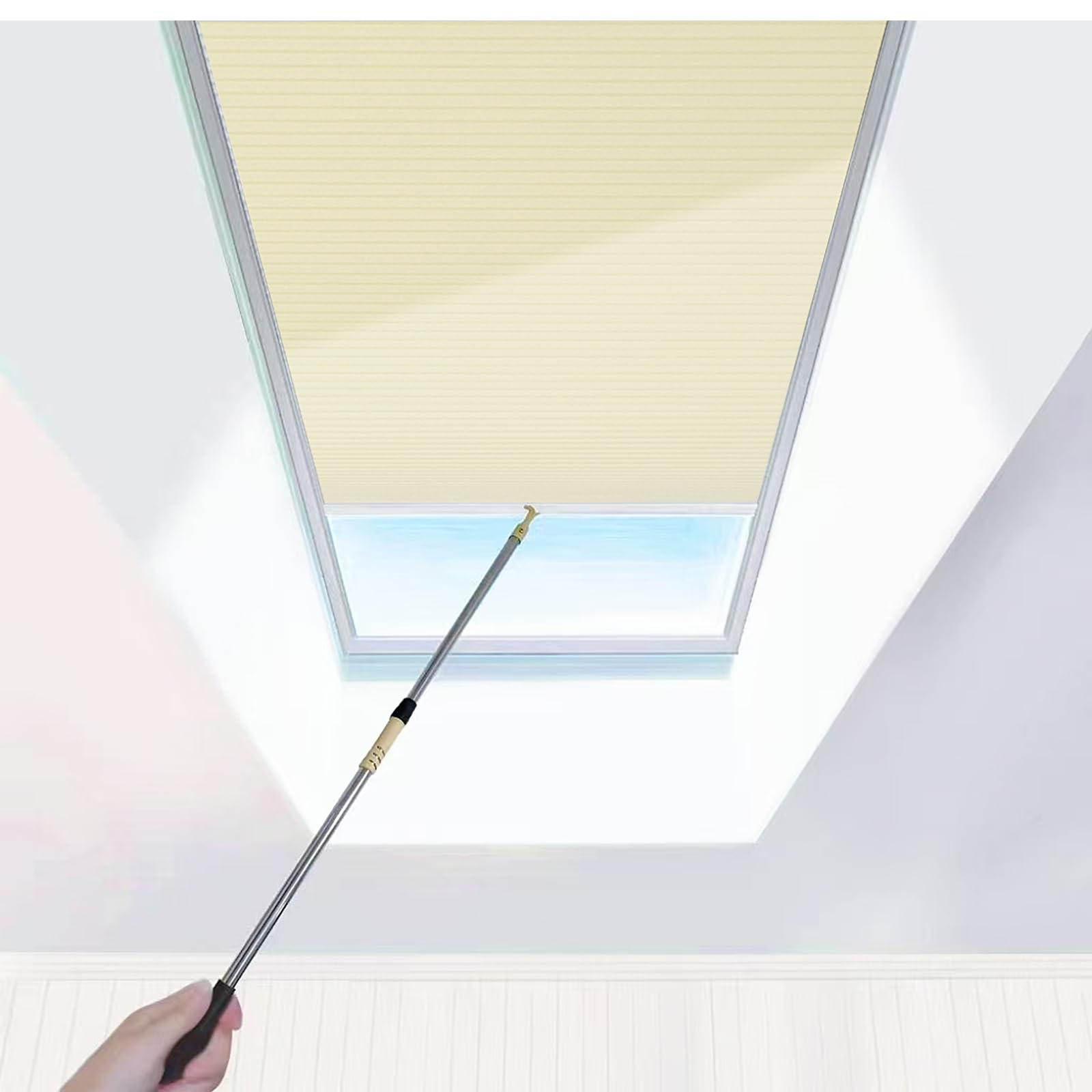 TIPIACE Manual Skylight Roof Window Cellular Honeycomb Half Blackout Waterproof Fabric Curtain Blinds，Light Blocking Thermal Insulation Blinds for Skylight (Beige 93020B)