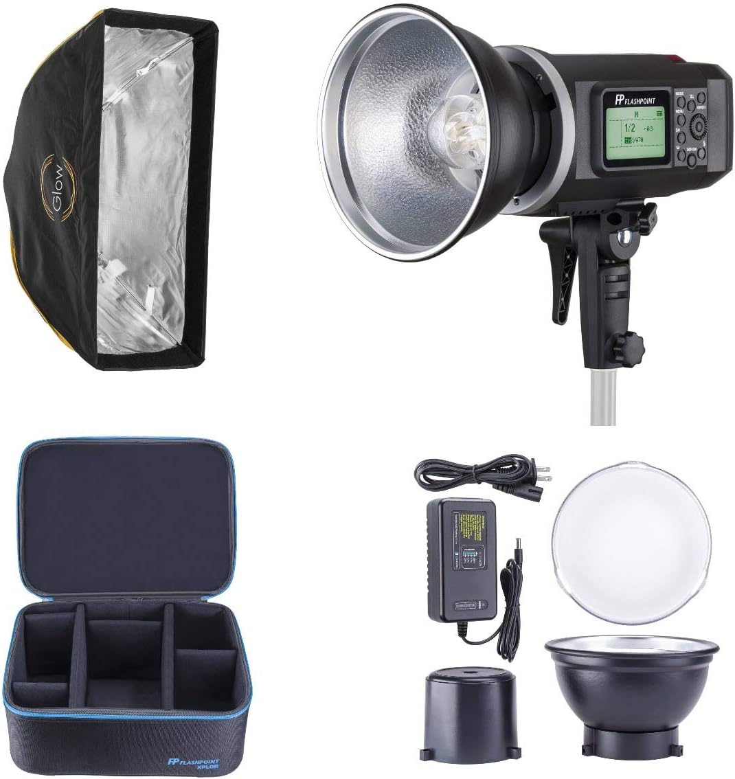 Flashpoint XPLOR 600 HSS Battery-Powered Monolight with Built-in R2 2.4GHz Radio Remote System - Bowens Mount (AD600) + Glow EZ Lock 10x24 Quick Strip Softbox with Bowens Mount