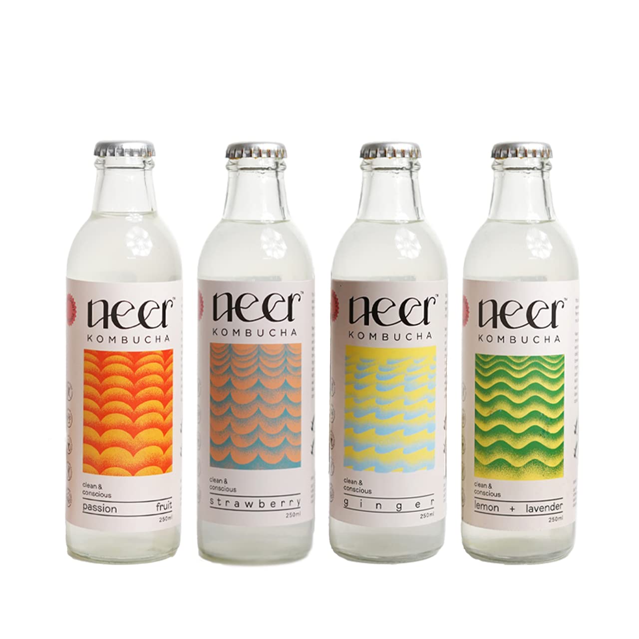 Neer Kombucha - Probiotic Tea Drink | Trial Pack | Ginger, Lemon + Lavender, Passion Fruit, Strawberry Flavour | Gut-Healthy Fermented Teas | 250 Ml (Pack of 4) (B09VTMN4D4) Amazon Price History, Amazon Price Tracker