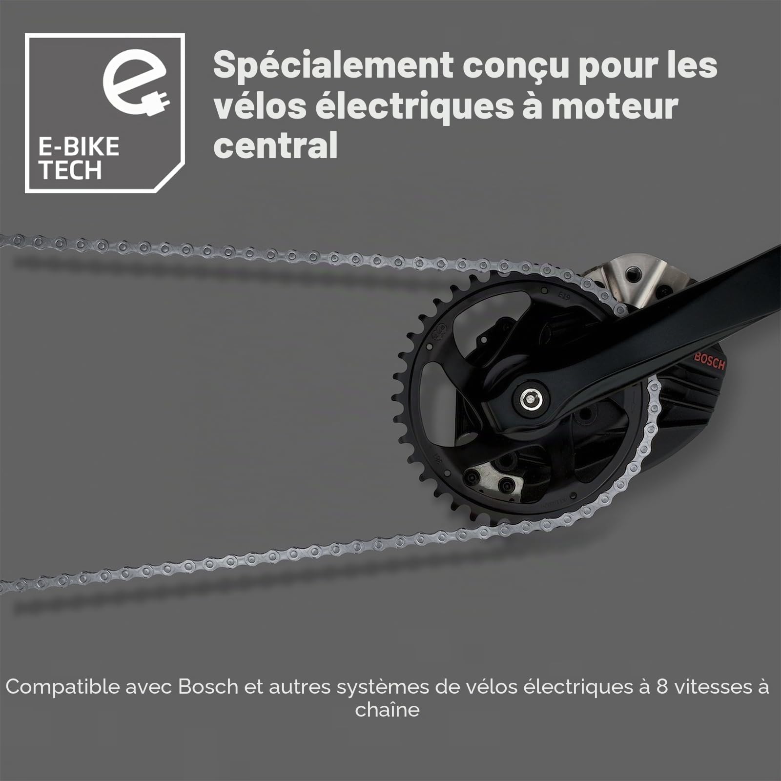KMC E8 Turbo EPT Chaîne de vélo électrique antirouille 8 vitesses, argent foncé, 122 maillons