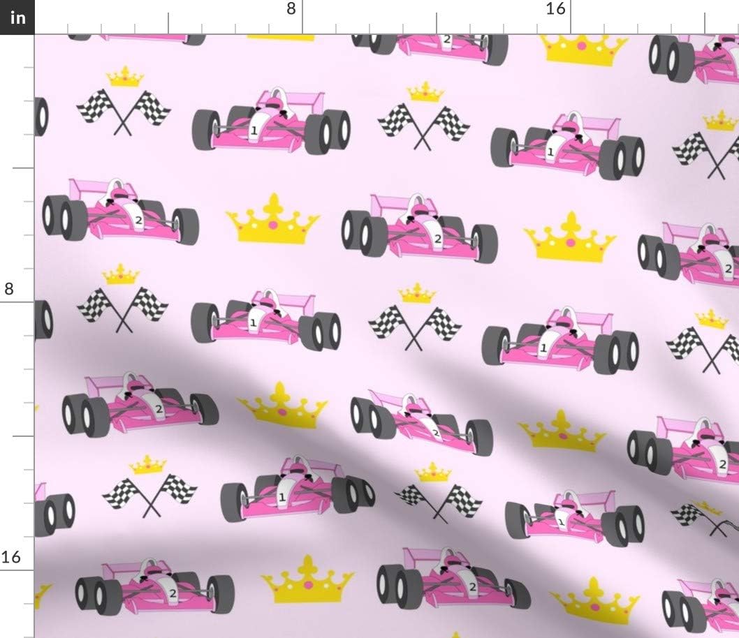 Spoonflower Fabric - Princess Race Cars Pink Girls Racing Printed on Petal Signature Cotton Fabric by The Yard - Sewing Quilting Apparel Crafts Decor
