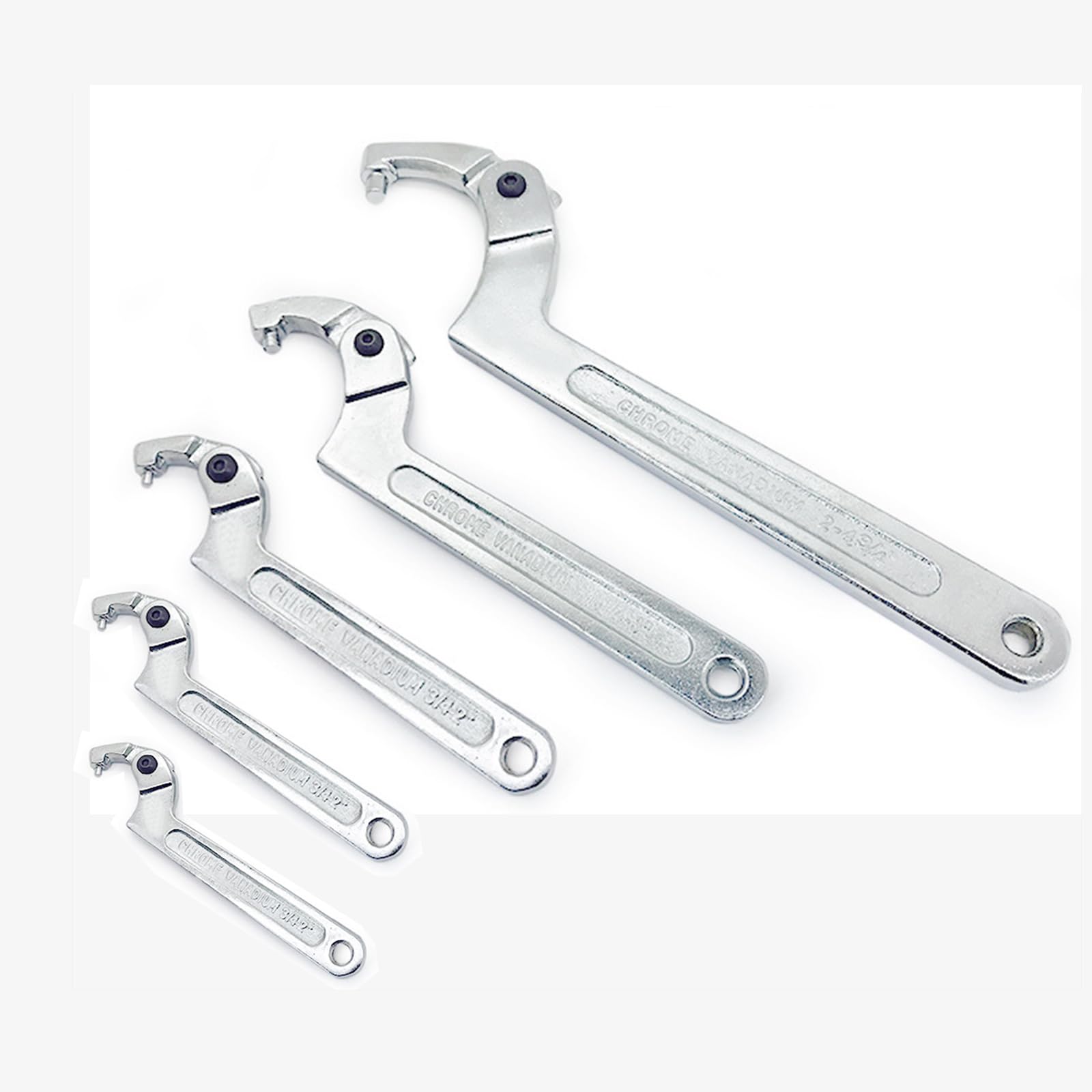 4 Piezas Ajustable C Pasador Llave Gancho Juego De Llaves, Cromo Vanadio Pasador C Llave De Gancho Llave Inglesa Para Apretar Tuercas Y Cojinetes, Plata,Round Head