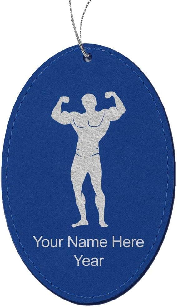 LaserGram Personalized Christmas Ornament, Bodybuilder, Faux Leather, Custom Laser Engraved Gift Idea (Oval Shape, Black with Gold)
