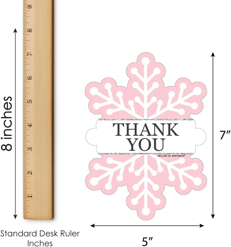 Big Dot of Happiness Pink Winter Wonderland - Shaped Thank You Cards - Holiday Snowflake Birthday Party and Baby Shower Thank You Note Cards with Envelopes - Set of 12 (Pack of 2)