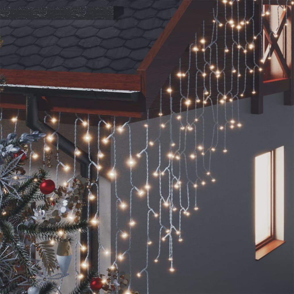 lichterkette,lichterkette batterie,led lichterkette,Lichtervorhang LED Eiszapfen 10 m 400 LED Warmweiß 8 FunktionenGeeignet für Patio, Schlafzimmer, Wohnzimmer, Weihnachten