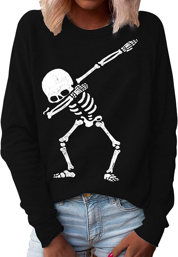 Casual Sweatshirt Skeleton Print 