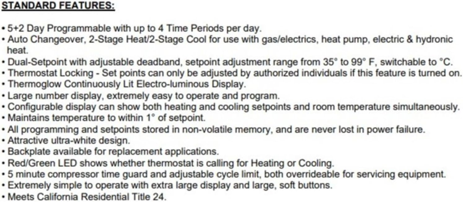 T1050 Venstar 2-Stage Heat/2-Stage Cool 5/2 Day Programmable Thermostat with Small Footprint auto Changeover, 4 time Periods per Day for Gas/Electrics, Heat Pumps, Electric & hydronic Heat