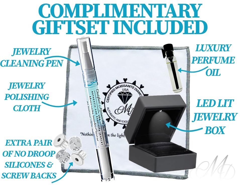 CMD Moissanite Stud Earrings, No Poke Screw Back, 4 or 6 Prong 18K White Gold-Filled Vermeil, Lab Grown 1ct 2ct, D Color VVS1 Brilliant Round Cut, Hypoallergenic, GRA Certified & Engraved, Gift Ready3