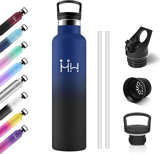 Thermosflasche 1L, Edelstahl Trinkflasche mit Strohhalm, Vakuum Thermosflasche, Einhandöffnung, Kohlensäure Geeignet, Isolierte Wasserflasche für Fahrrad, Picknick, Gym, Uni, Camping