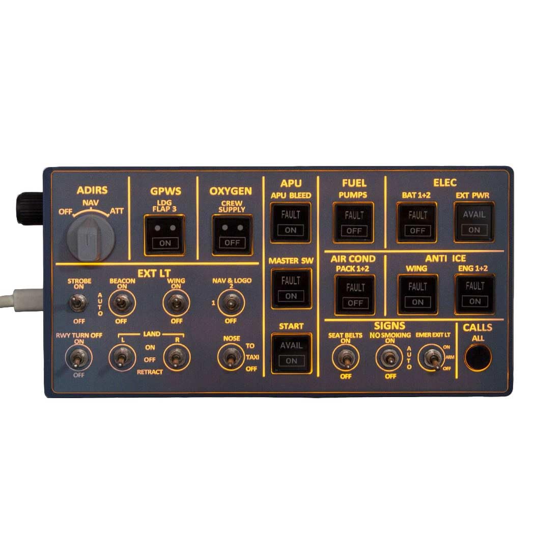 Rowsfire A106 Pro A32X Panneau supérieur (édition rétroéclairée) pour MSFS 2020/2024, compatible avec Windows Flight Sim Home Cockpit, alimenté par USB, compatible avec Mobiflight