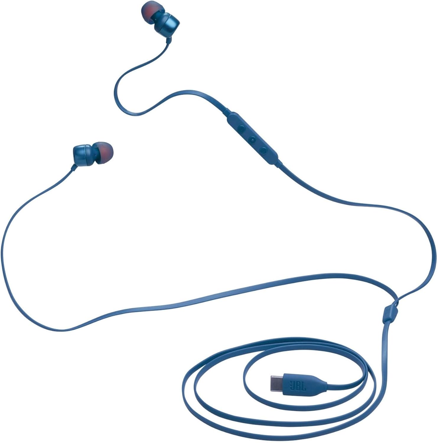 JBL Tune 310C - USB-C Wired Hi-Res in-Ear Headphones, Tangle-Free Flat Cable, 3-Button Remote with Microphone (Blue)