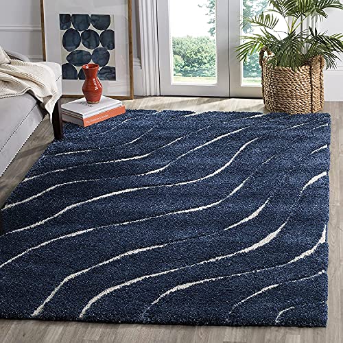 Image of Shaggy Carpet for Home 3 x 5 FEET Ultra-Soft, Thick, and Stylish Shag Texture Ideal for Living Room, Bedroom, or Office - Easy to Clean and Perfect (Navy)