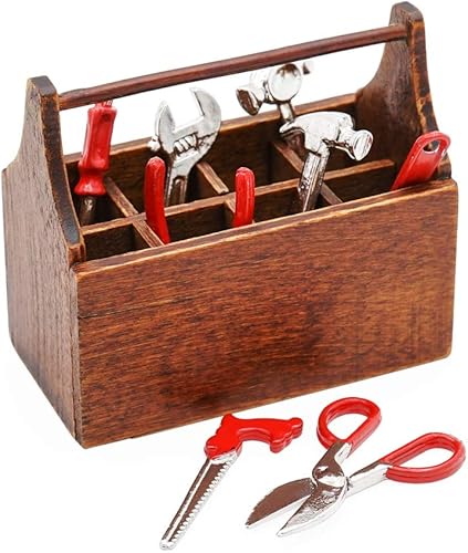 Odoria Caja de herramientas miniatura 1/12 con 8 herramientas para casa de muñecas y accesorios de garaje