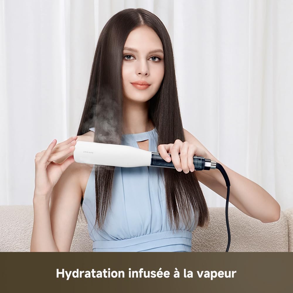 DREAME AuraSteam Straight, Lisseur vapeur à double rangée | Lissage et boucles, plaques larges 3D, réservoir amovible de 20 ml et 5 températures jusqu’à 220 °C