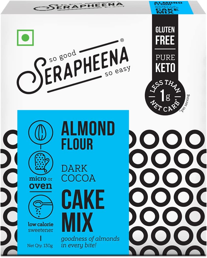 Serapheena Almond Flour Dark Cocoa Cake Mix, 130g | Keto, No Sugar, Diabetic Friendly, Quick and Easy to Make