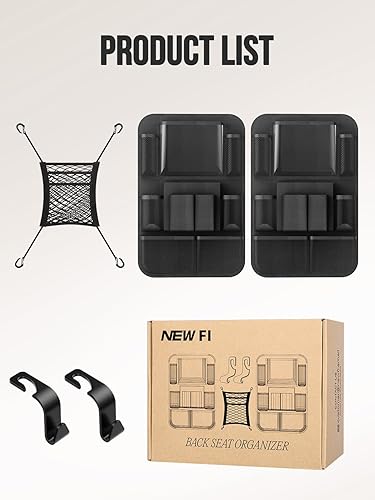 Miniatura 7 de New Fi Organizador de asiento trasero de automóvil (20 bolsillos de almacenamiento), viene con 1 red de asiento y 2 ganchos para reposacabezas,