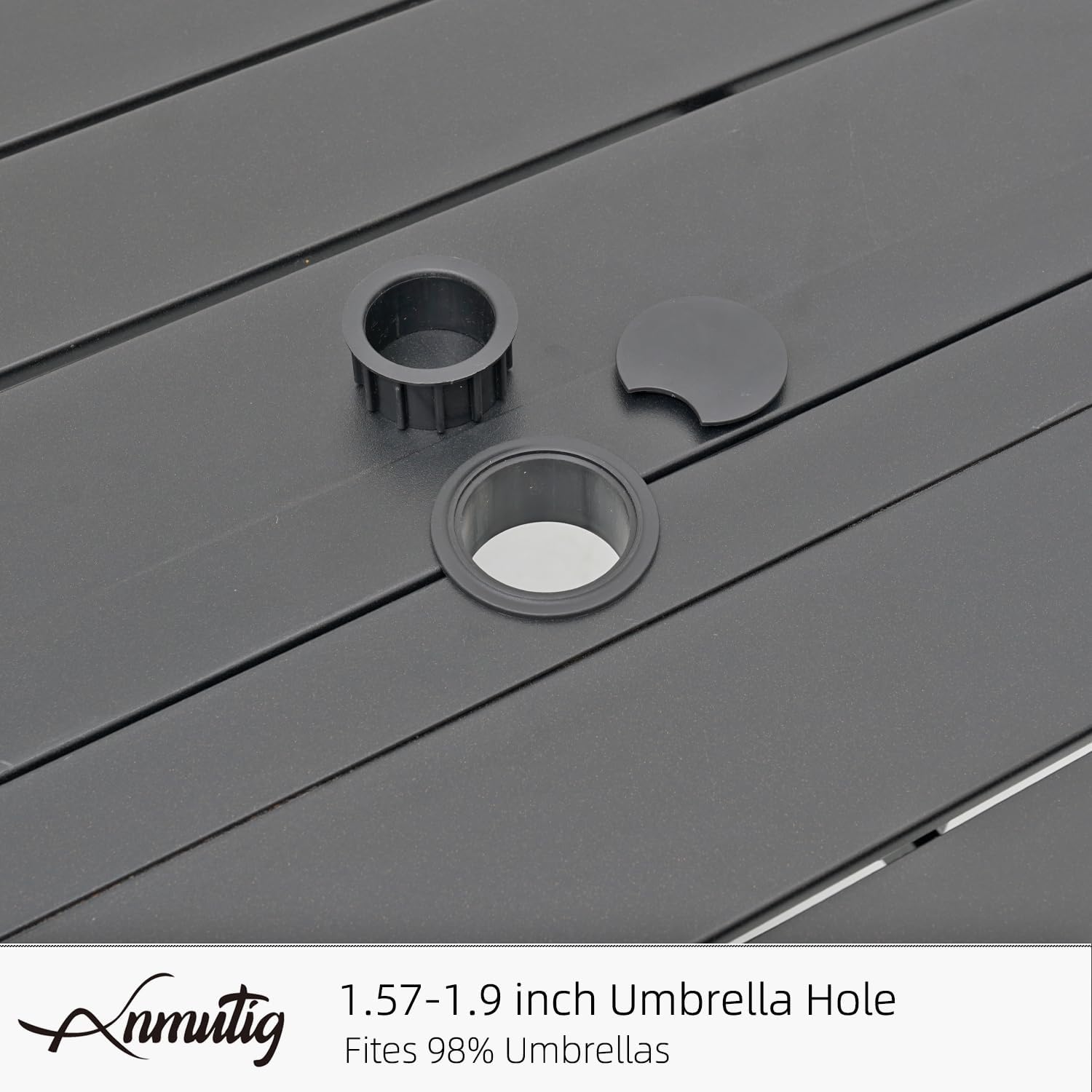 Anmutig 7 Piece Outdoor Patio Dining Set, 6 Stackable Patio Chairs & 63" x 38" Rectangular Dining Table with All Weather Frame Furniture Set - Black