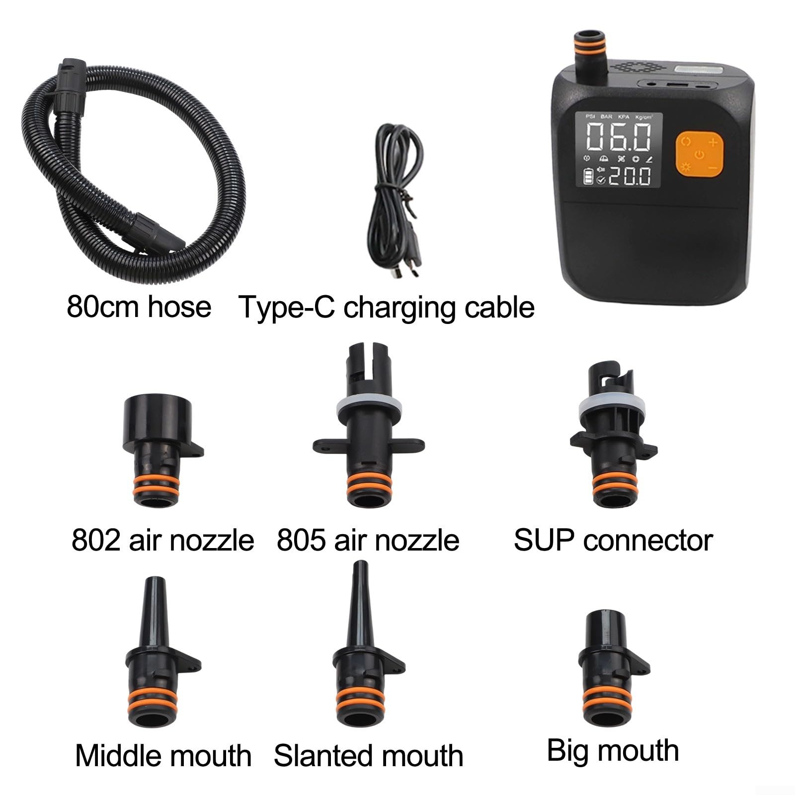 Pompa ad aria elettrica per kayak, gonfiatore senza fili 25PSI con LCD