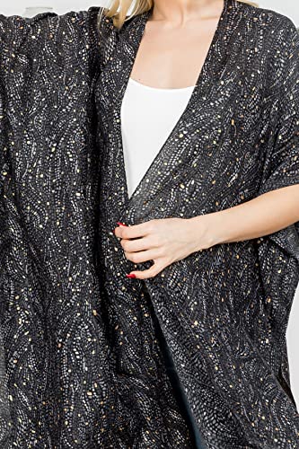 Image of RIAH FASHION Bohemian Sequin Glitter Shawl Wrap Poncho - Kimono Cardigan, Sparkly Metallic Mesh Scarf, Open Knit Crochet