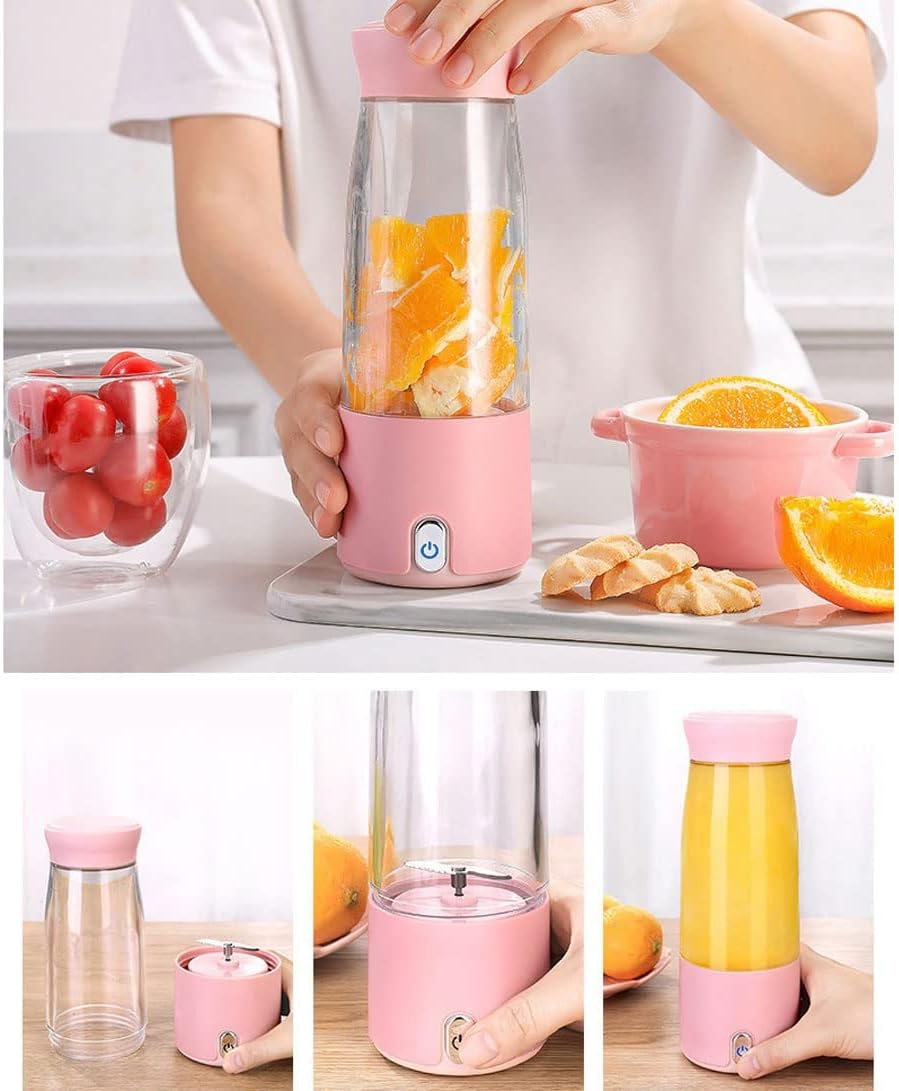Portable Blender Mini Personal Juicer Cup Travel Smoothie Maker, USB Rechargeable Fruit Juice Mixer with 2400mAh Battery for Outdoors, Home, Office, Sports (Color : White)