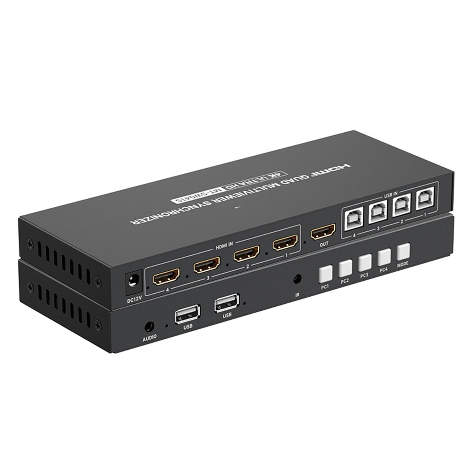 Przełącznik HDMI Multiviewer 4x1 przezroczysty przełącznik HDMI Multi-Viewer Quad 4 wejścia 1 wyjście obsługuje 4K 30 Hz, wyświetlanie/udostępnianie klawiatury USB