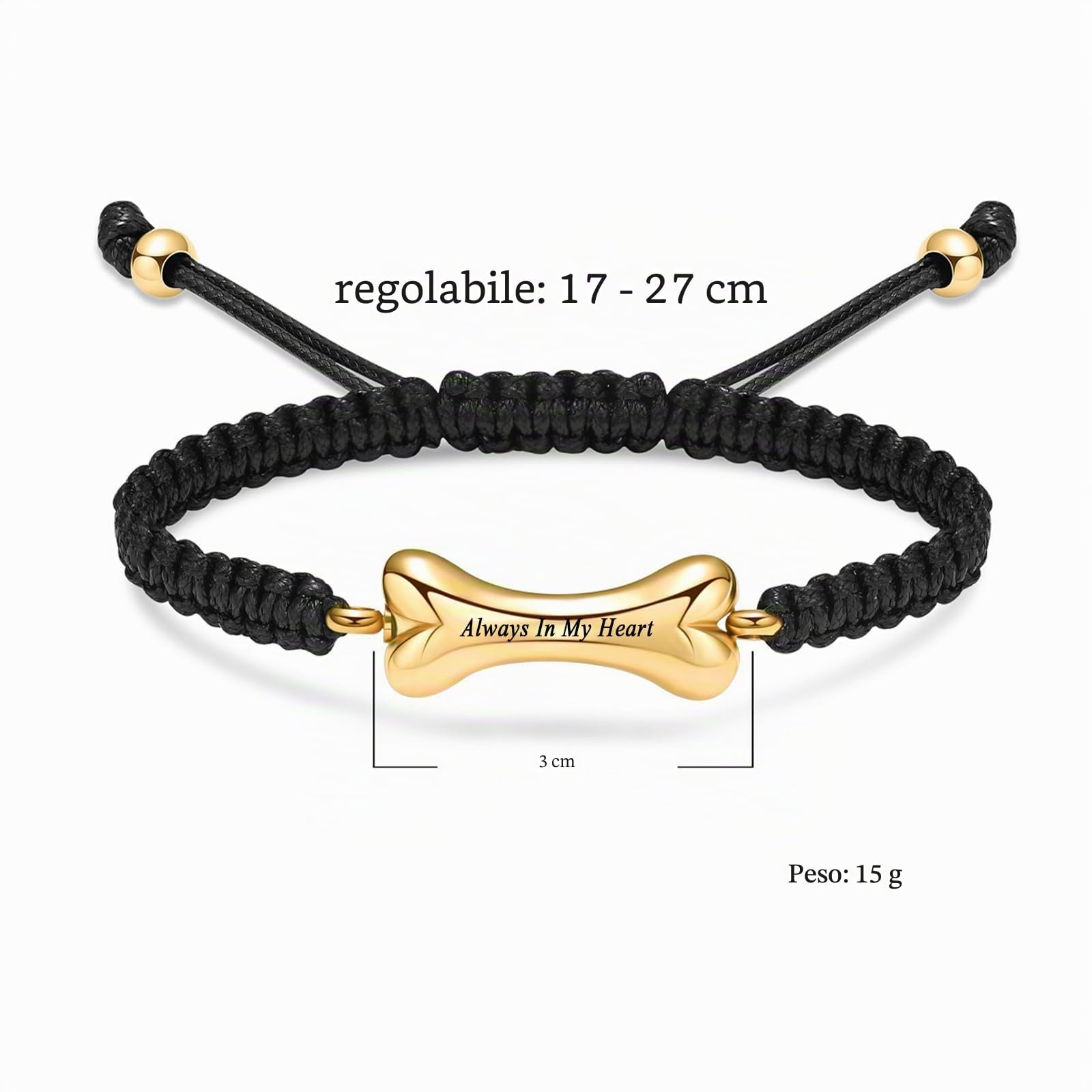 Braccialetto con urna di cane e urna ricordo di cenere, regolabile, corda intrecciata, urna per animali domestici, cenere, ornamenti per cani per uomo e donna