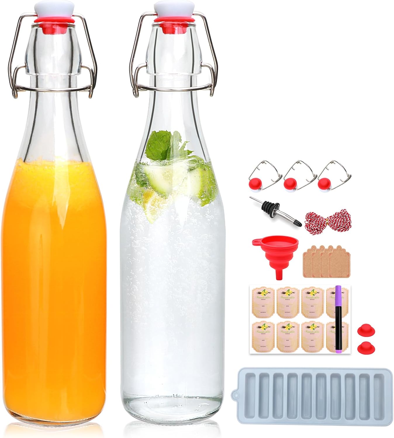 Swing Top Glass Bottles 2 Pack, 16oz/500ml Flip Top Glass Bottle | Beer Brewing Bottles with Airtight Lid for Kombucha, Mead Kefir, Vanilla Extract, Juice, Tea, Wine,DIY Containers