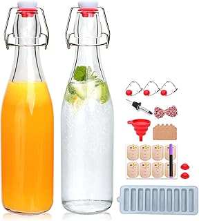 Swing Top Glass Bottles 2 Pack, 16oz/500ml Flip Top Glass Bottle,Beer Brewing Bottles with Airtight Lid for Kombucha, Mead Kefir, Vanilla Extract, Juice, Tea, Wine,DIY Containers
