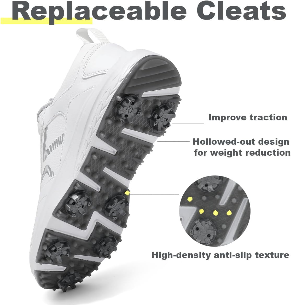 Mens Golf Shoes Spiked Non Slip Waterproof Golf Sneakers with Leather Upper