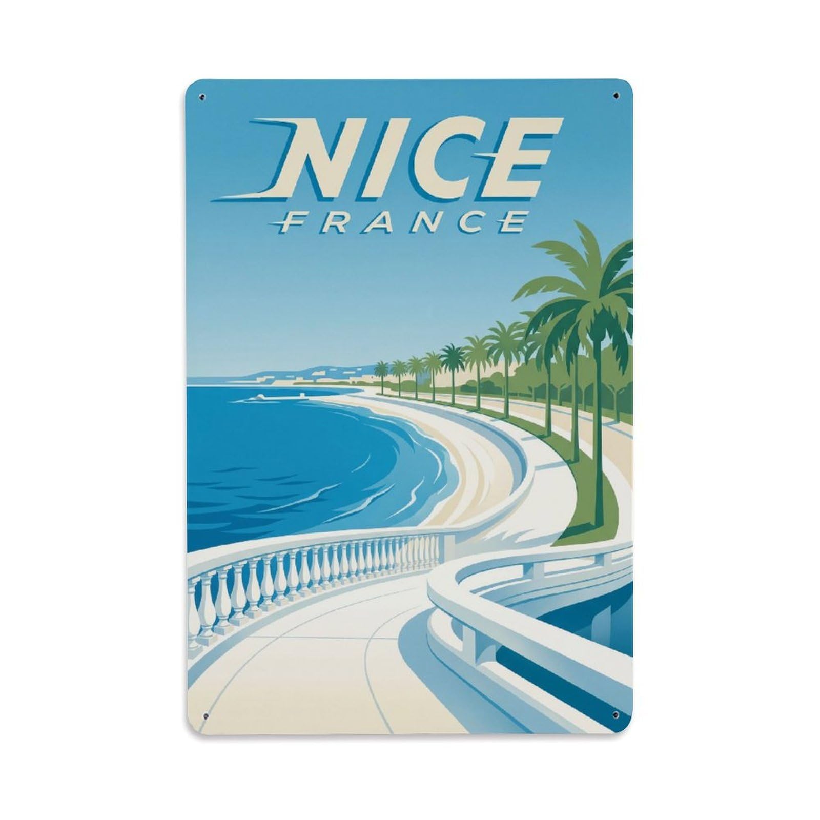 Retro France Nice Travel Metal Tin Sign Plaque Wall Decor for Cafe, Club Bar, Office, Garden Metal Poster 8x12Inch