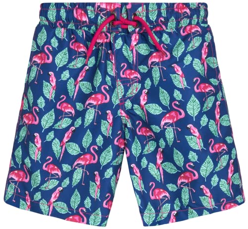 Beach Bros. Boys' Swim Trunks - Upf 30+ Quick Dry Board Shorts Bathing Suit (Size: 5-20), Size 12, Navy Flamingo #TOP2