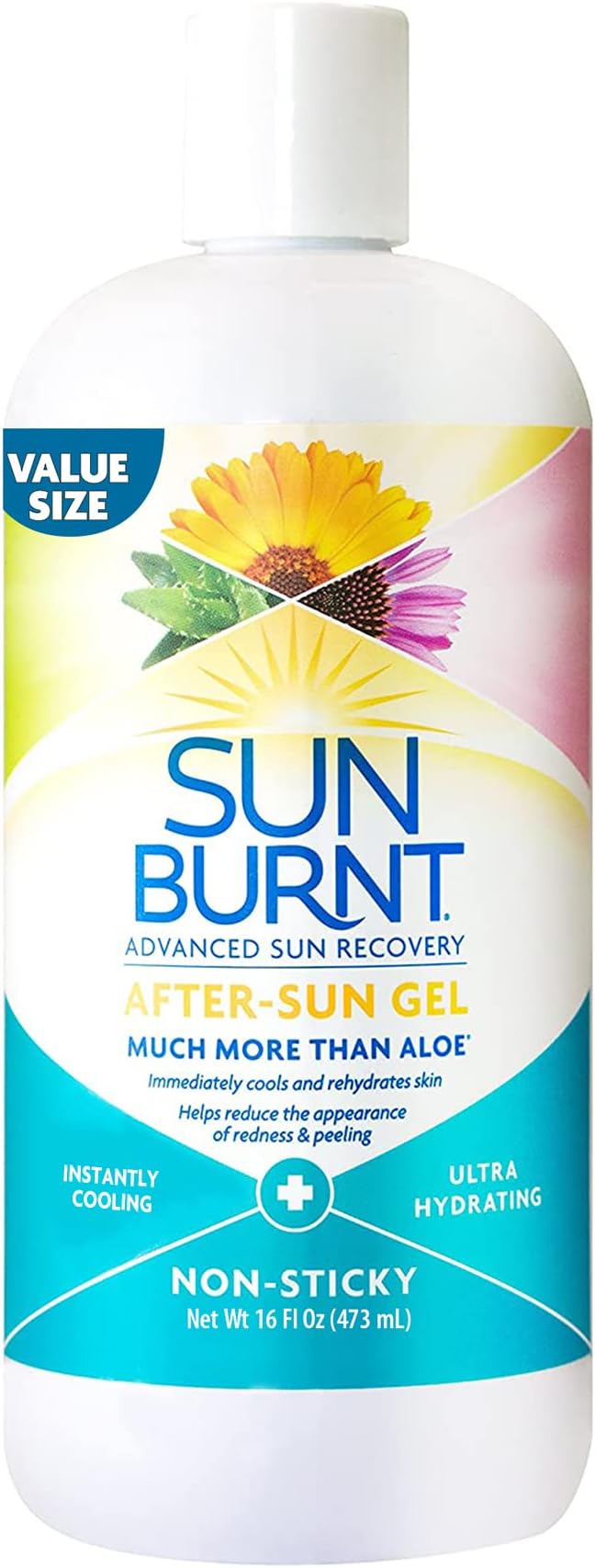 Sunburnt Ultra Hydrating Aloe Vera Gel by with Natural Organic Aloe Vera + Calendula Echinacea Hyaluronic Acid to Help Soothe Hydrate Cool Dry Skin Provide Soothing Sunburn Relief, 16 Ounce (SUNB21006)