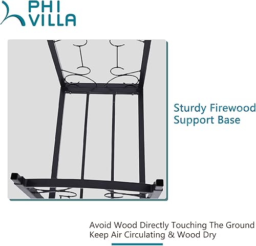 Miniatura 6 de PHI VILLA Estante de leña de 2 capas resistente de doble capa para chimenea de madera, estante de almacenamiento para decoración interior y exterior