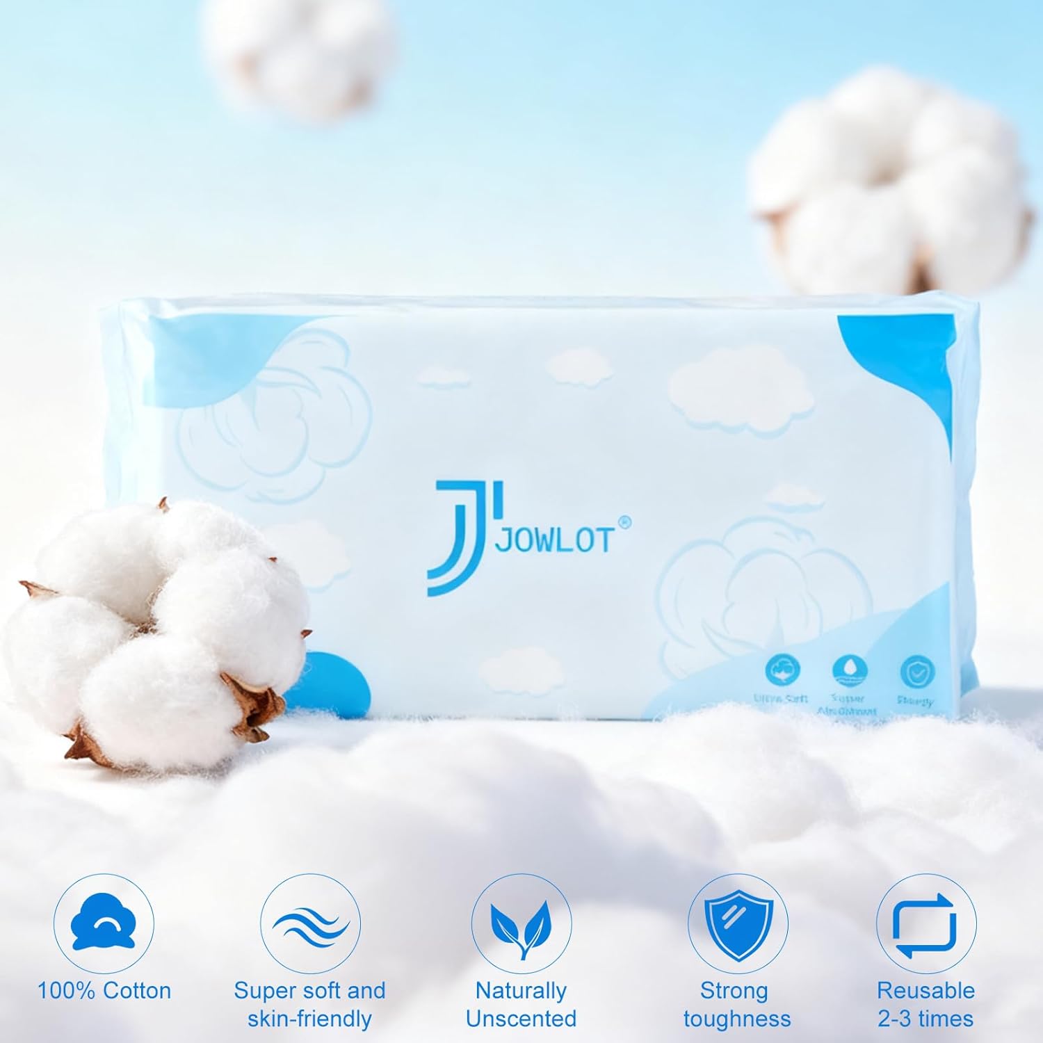 Disposable Face Towels, 480 Count Ultra Soft and Thick Cotton Facial Towels for Sensitive Skin, Dry Wipes Face Tissues Towelettes for Cleansing, Makeup Remover and Skincare