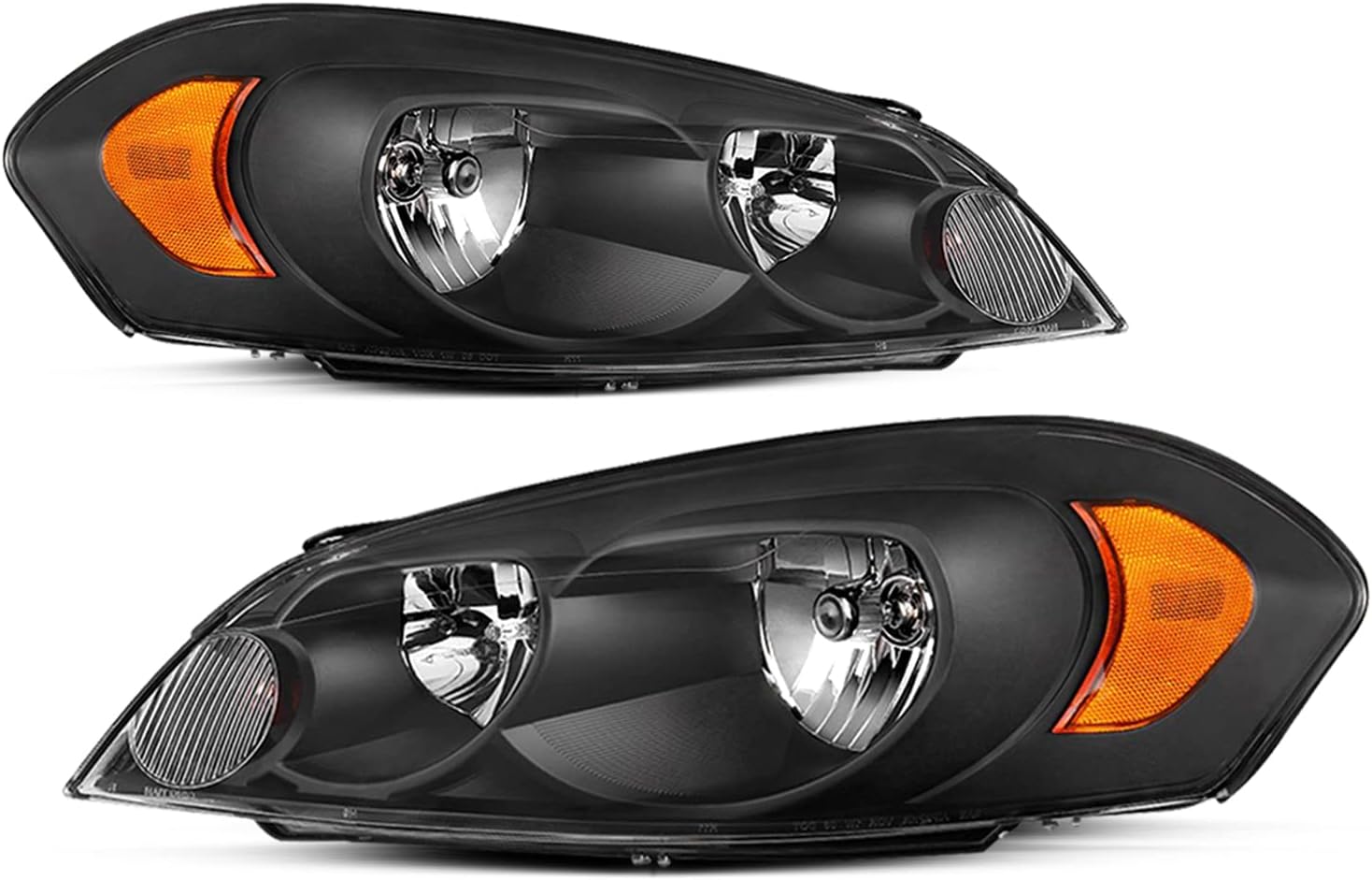 JSBOYAT Headlight Assembly Fit for 2006-2013 Chevy Impala / 2006-2007 Chevy Monte Carlo / 2014-2016 Chevy Impala Limited Driver and Passenger Side, Black Housing with Amber Reflector