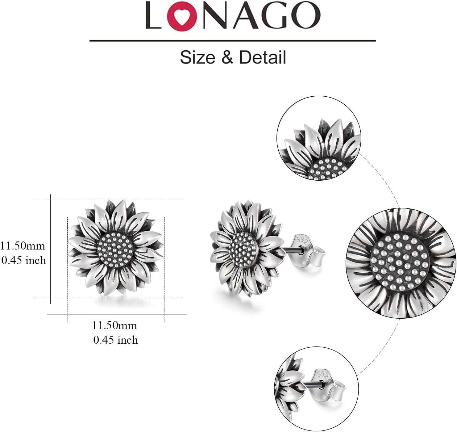 925 Sterling Silver Sunflower Earrings Crystal Stud You are My Sunshine Two Tone Jewelry Gifts for Women Mom