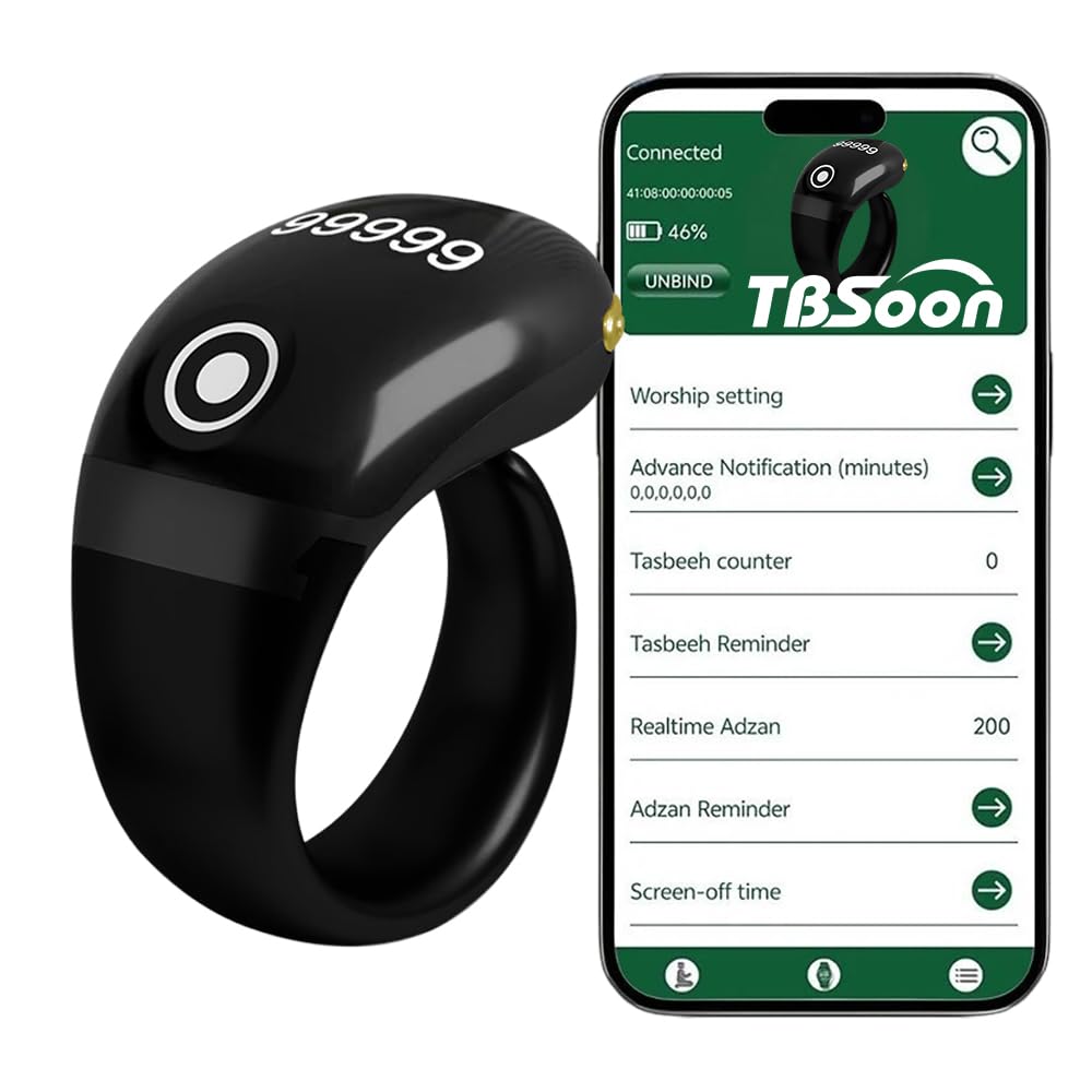 Photo 1 of Lightweight Tasbih Smart Ring, Tasbeeh Counters,Prayer Direction Indicator Guide,5 Azan Alarm Clock,Forgiveness,Electronic Rosary,Eid al-Fitr Eid al-Adha Ramadan Gift for men women-Black Pro with APP
