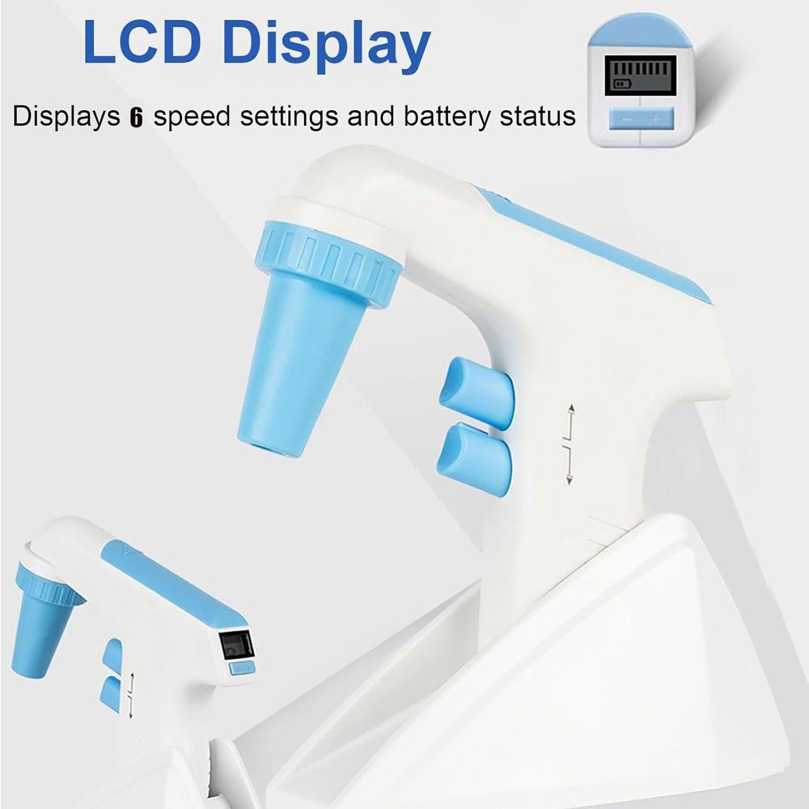 Elektryczny kontroler pipet, zmotoryzowany wypełniacz do pipet o dużej | Pipetor automatyczny, 6 regulowanych prędkości, cyfrowy wyświetlacz LCD, do laboratorium szkolnego, laboratorium