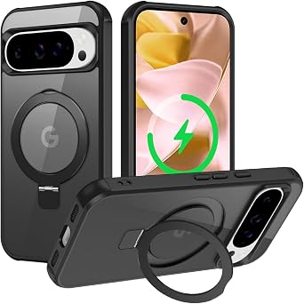 for Google Pixel 10 Pro XL Case, [Magnetic Invisible Stand] [Compatible with MagSafe] [Military Grade Drop Protection] Slim Frosted Translucent Back Shockproof Protective Cover, Black