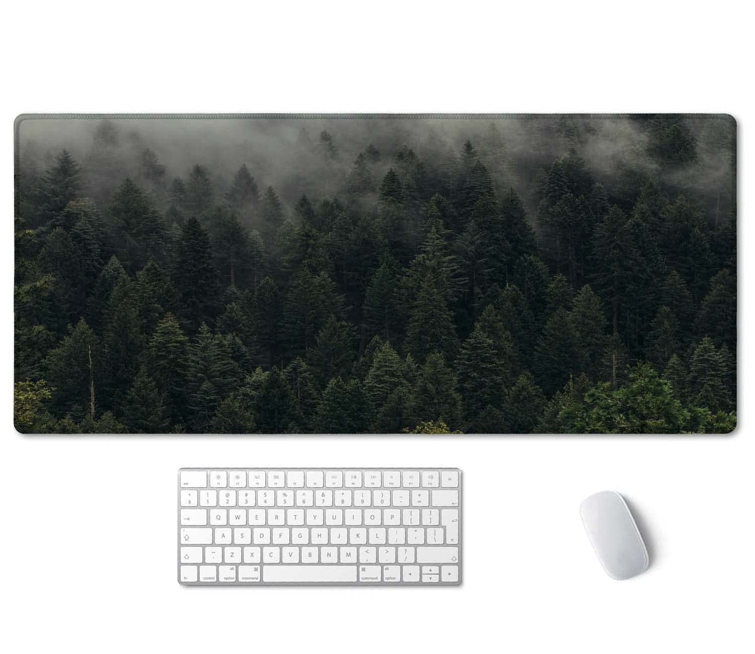 SSOIU Pine Trees Desk Pad, Extended Gaming Mouse Pad (35.5x15.7 in), Large Non-Slip Rubber Base Mousepad with Stitched Edges, Waterproof Keyboard Mouse Pad Desk Mat for Work, Game, Office, Home